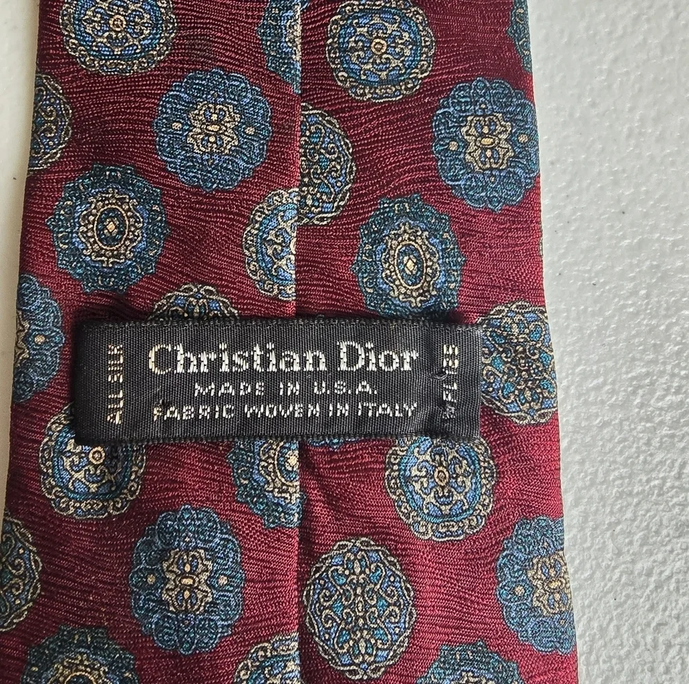 Dior Red and Blue Tie with Polka Dot Design